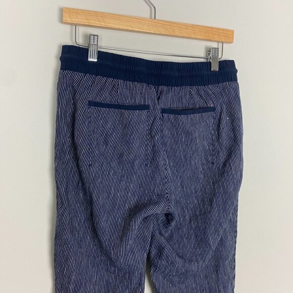 Athleta Striped Bali Linen Ankle Cropped Pants Womens 6 Blue - Picture 4 of 8